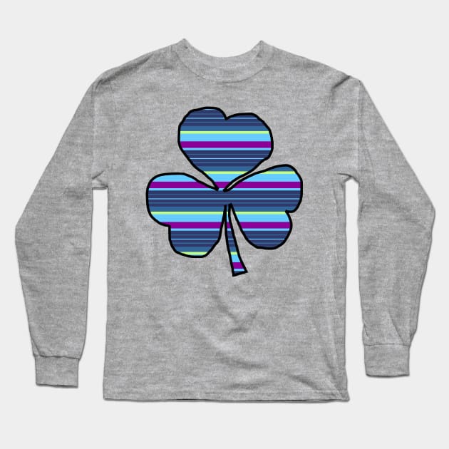 Shamrock Blue Stripes for St Patricks Day Long Sleeve T-Shirt by ellenhenryart